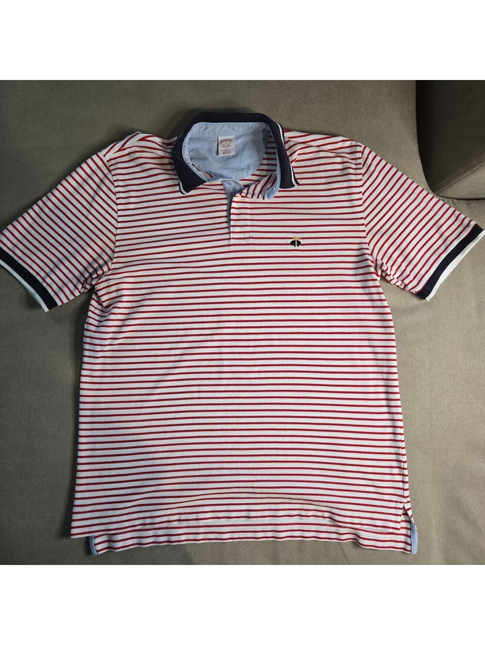 Men's Brooks Brothers Short Sleeve Red /White Striped Polo Shirt Size Large